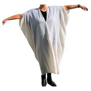 Jennafer Grace Oversized Kaftan Maxi Dress White Taupe Stripe | Boho Resort C